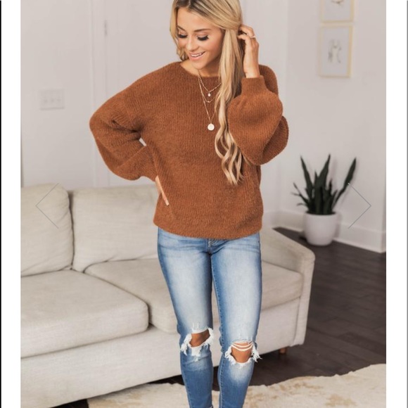 Late Night Talks Fuzzy Sweater Rust - Picture 1 of 4